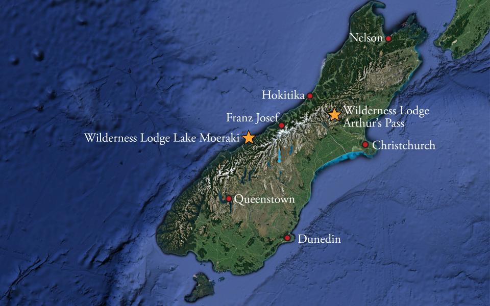 Locations of New Zealand's two Wilderness Lodges
